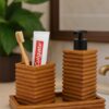 71Z5d2e6h0L._SL1500_ (1) Wooden Ribbed Design Handcrafted Bathroom Accessory Set Soap Dispenser + Accessory Holder & Tray (25L x 15W x 20H) CM