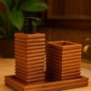 71aPMLw5KDL._SL1500_ (1) Wooden Ribbed Design Handcrafted Bathroom Accessory Set Soap Dispenser + Accessory Holder & Tray (25L x 15W x 20H) CM