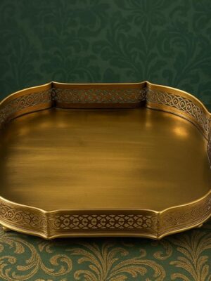 Antique Brass 'Handcrafted Brass & Steel' Serving or Decorative Tray Set of 1 (Large Size), Rectangular, Size- 11.5" (Sqaure),