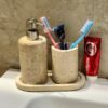 Travertine Marble 'Export Quality' 3 pcs Bath Accessories Set Counter top Soap or Lotion Dispenser W/Tray & Accessory Holder *Made in India*
