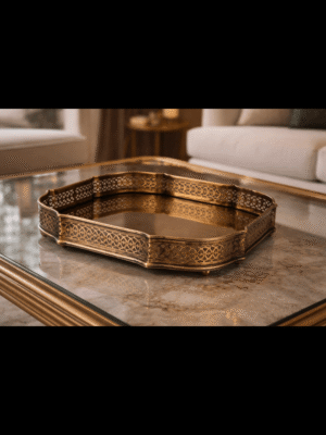 Antique Brass 'Handcrafted Brass & Steel' Serving or Decorative Tray Set of 1 (Large Size), Rectangular, Size- 11.5" (Sqaure),