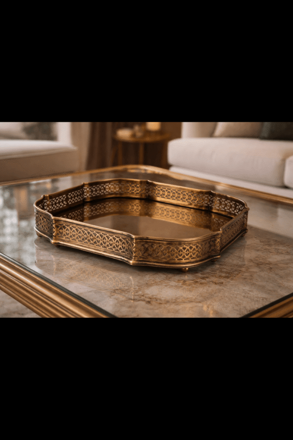Antique Brass 'Handcrafted Brass & Steel' Serving or Decorative Tray Set of 1 (Large Size), Rectangular, Size- 11.5" (Sqaure),