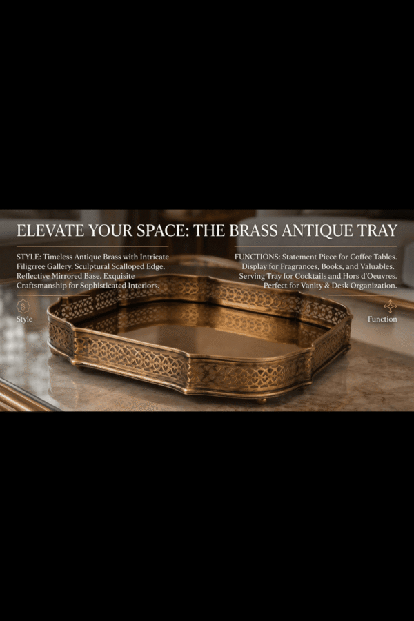 Antique Brass 'Handcrafted Brass & Steel' Serving or Decorative Tray Set of 1 (Large Size), Rectangular, Size- 11.5" (Sqaure),