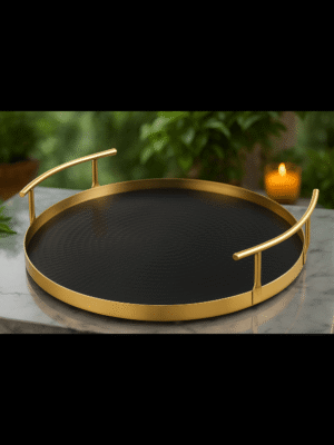 14 Round Serving Tray 'Antique & Black Hammered' Gifting/Serving, Made In India