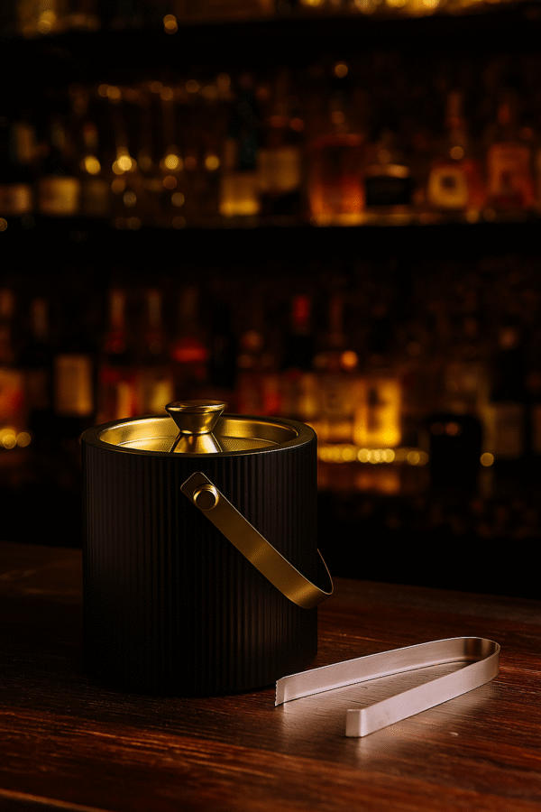 Double Wall ICE Bucket Vertical Ribbed 7x7 'Matte Black & Gold' 'Export Quality' 3QT '