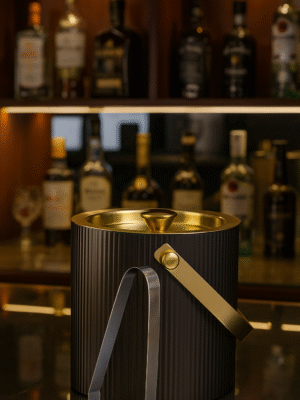 Double Wall ICE Bucket Vertical Ribbed 7x7 'Matte Black & Gold' 'Export Quality' 3QT '