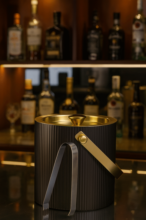 Double Wall ICE Bucket Vertical Ribbed 7x7 'Matte Black & Gold' 'Export Quality' 3QT '