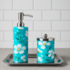 Enamel Coated Stainless Steel Floral Bathroom Set with Tray – Soap Dispenser & Storage Jar (23L, 14W, 23H cm)