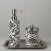 Luxury Enamel-Coated Stainless Steel Bathroom Set with Tray – Black & White Floral Design
