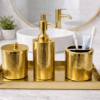 Champagne Gold Finish Antique Design Bathroom Decor 'Soap or Sanitizer Dispenser with Q-tip Jar, Accessories Holder & Tray 10" X 4" - Set of 4 Pcs