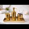 Champagne Gold Finish Antique Design Bathroom Decor 'Soap or Sanitizer Dispenser with Q-tip Jar, Accessories Holder & Tray 10" X 4" - Set of 4 Pcs