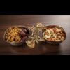 Premium Double Dry Fruit Serving Bowl with Brass Leaf Handle – Dual Compartment Stainless Steel Nuts & Snacks Server for Home & Festive Gifting