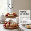 Premium 2-Tier Wooden Cake Stand with Metal Handle – 10" × 10" × 16" Inches