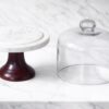Premium Marble & Wood Cake Stand with Glass Dome Cover
