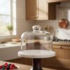 Premium Marble & Wood Cake Stand with Glass Dome Cover