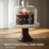 Premium Marble & Wood Cake Stand with Glass Dome Cover