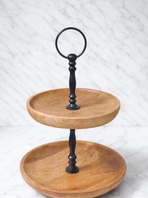 Premium 2-Tier Wooden Cake Stand with Metal Handle – 10" × 10" × 16" Inches