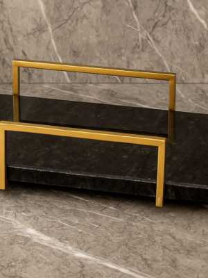 Rectangle Black  Marble Tray W/Gold Metal for Decor & Serving Also Use, Size (12L x 6W x 2.5H Inch)