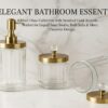 Luxury Glass Bathroom Accessory Set with Gold Metal Lids – Refillable Soap Dispenser and Storage Jars with Crystal Knobs Size - (25L x 9W x 20H Cm)