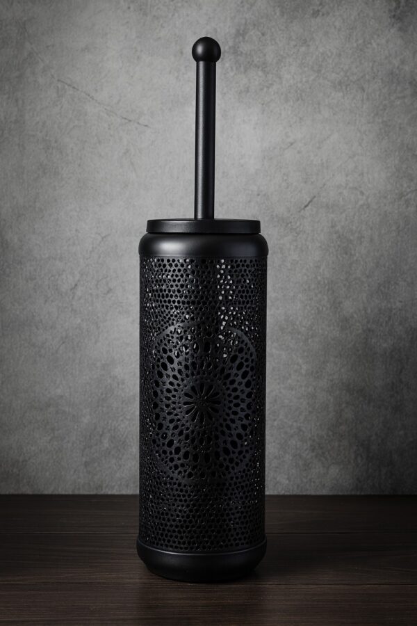 WhatsApp Image 2025-11-19 at 2.25.48 PM Premium Matte Black Toilet Brush with Decorative Holder – Modern Laser-Cut Design – 9L × 9W × 40H cm