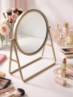Premium Gold Finish Bathroom Vanity Mirror | Adjustable Round Countertop Mirror