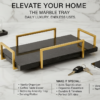 Rectangle Black  Marble Tray W/Gold Metal for Decor & Serving Also Use, Size (12L x 6W x 2.5H Inch)