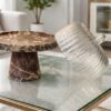 Luxury Marble Cake Stand with Ribbed Glass Dome Cover – Premium Dessert Display Pedestal for Cakes, Pastries & Home Décor