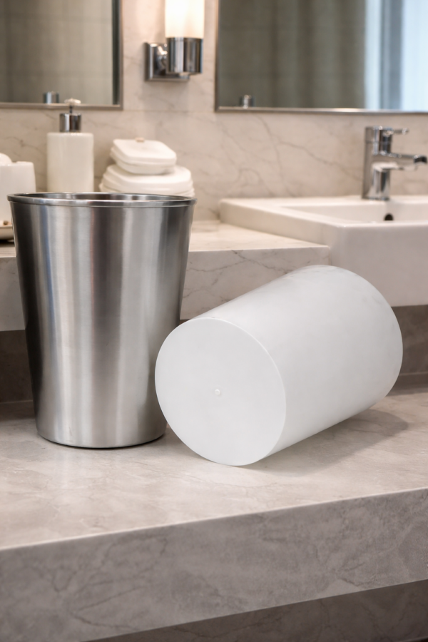Stainless Steel Waste Bin with Removable Plastic Inner Bucket for Home, Office & Hotel Use – Open Top Dustbin, Matte Finish – 8.5 Inch Diameter × 11 Inch Height