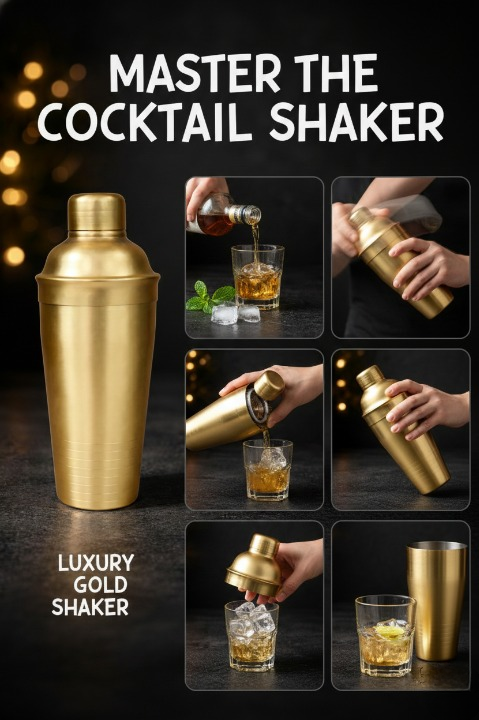 Premium 750 ML Boston Style Cocktail Shaker – Stainless Steel Gold Finish Bar Shaker for Mixing, Straining & Professional Drink Making