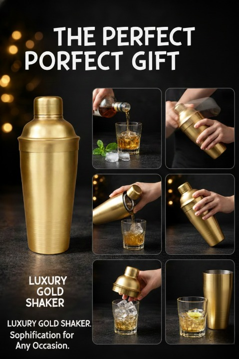 Premium 750 ML Boston Style Cocktail Shaker – Stainless Steel Gold Finish Bar Shaker for Mixing, Straining & Professional Drink Making