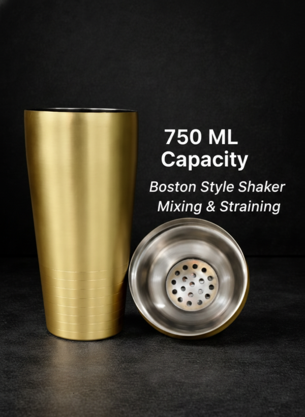 Premium 750 ML Boston Style Cocktail Shaker – Stainless Steel Gold Finish Bar Shaker for Mixing, Straining & Professional Drink Making