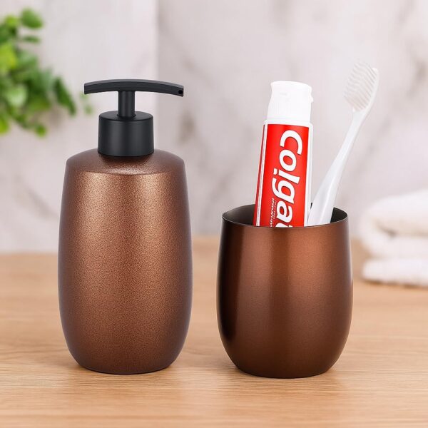 612lqfOjo5L._SL1024_ (1) Soap Dispenser for Bathroom | Sanitizer Dispenser | 420 ML with Refillable Pump Bathroom Accessories Items (Granite Bronze)