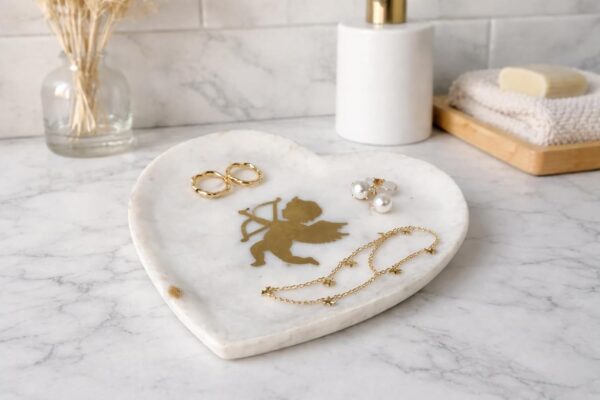 Heart Shape White Marble Tray/Plate (8.5 × 7.5 Inch)