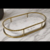 Premium White Marble Serving Tray with Gold Finish Metal Handle Frame 30L x 16.5W x 5H Centimeters
