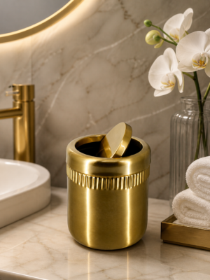 Premium Metal Mini Swing Bin for Bathroom with Lid – 5.5 Inch Diameter, 6.5 Inch Height