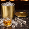 Luxury Oval Double Wall Matte Gold Ice Bucket with Lid & Tongs  (5.5” L × 4” W × 7” H)