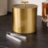 Luxury Oval Double Wall Matte Gold Ice Bucket with Lid & Tongs  (5.5” L × 4” W × 7” H)