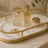 Premium White Marble Serving Tray with Gold Finish Metal Handle Frame 30L x 16.5W x 5H Centimeters