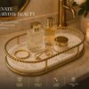 Premium White Marble Serving Tray with Gold Finish Metal Handle Frame 30L x 16.5W x 5H Centimeters