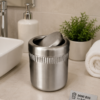Stainless Steel Mini Swing Lid Dustbin for Bathroom Countertop & Vanity Use 5.5 Inch Diameter x 6.5 Inch Height
