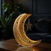 Elegant Golden Crescent Moon & Star Metal Table Decor Showpiece with Intricate Cutwork Design – 11 Inch Height x 9 Inch Length x 3 Inch Width