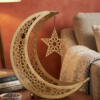 Elegant Golden Crescent Moon & Star Metal Table Decor Showpiece with Intricate Cutwork Design – 11 Inch Height x 9 Inch Length x 3 Inch Width