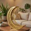 Elegant Golden Crescent Moon & Star Metal Table Decor Showpiece with Intricate Cutwork Design – 11 Inch Height x 9 Inch Length x 3 Inch Width