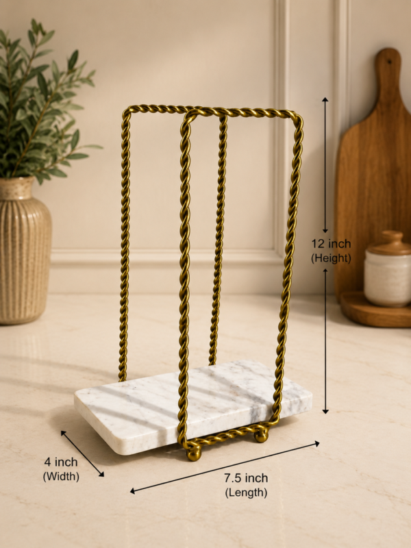 Luxury Gold Twisted Metal Tissue Roll Stand with Marble Base 7.5 x 4 x 12 Inch